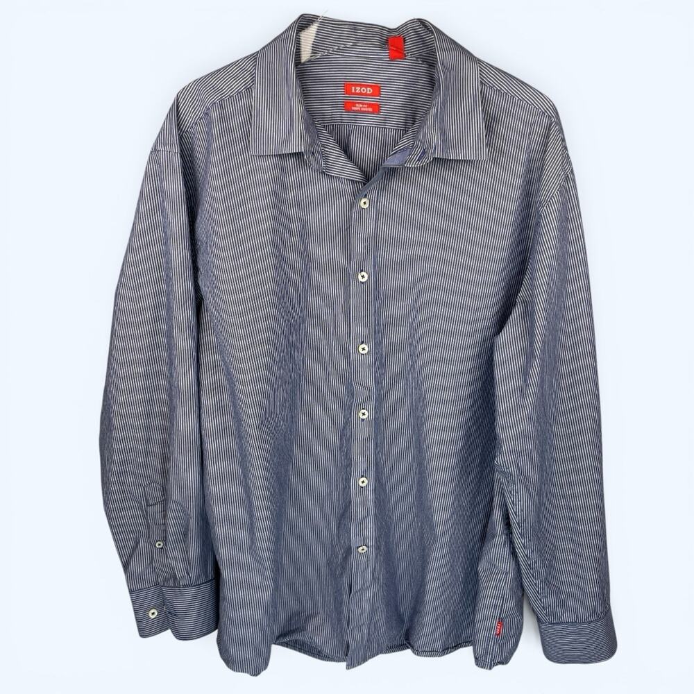 Izod Men's Long Sleeve Button Down Shirt Slim Fit Blue Stripe Size XXL
